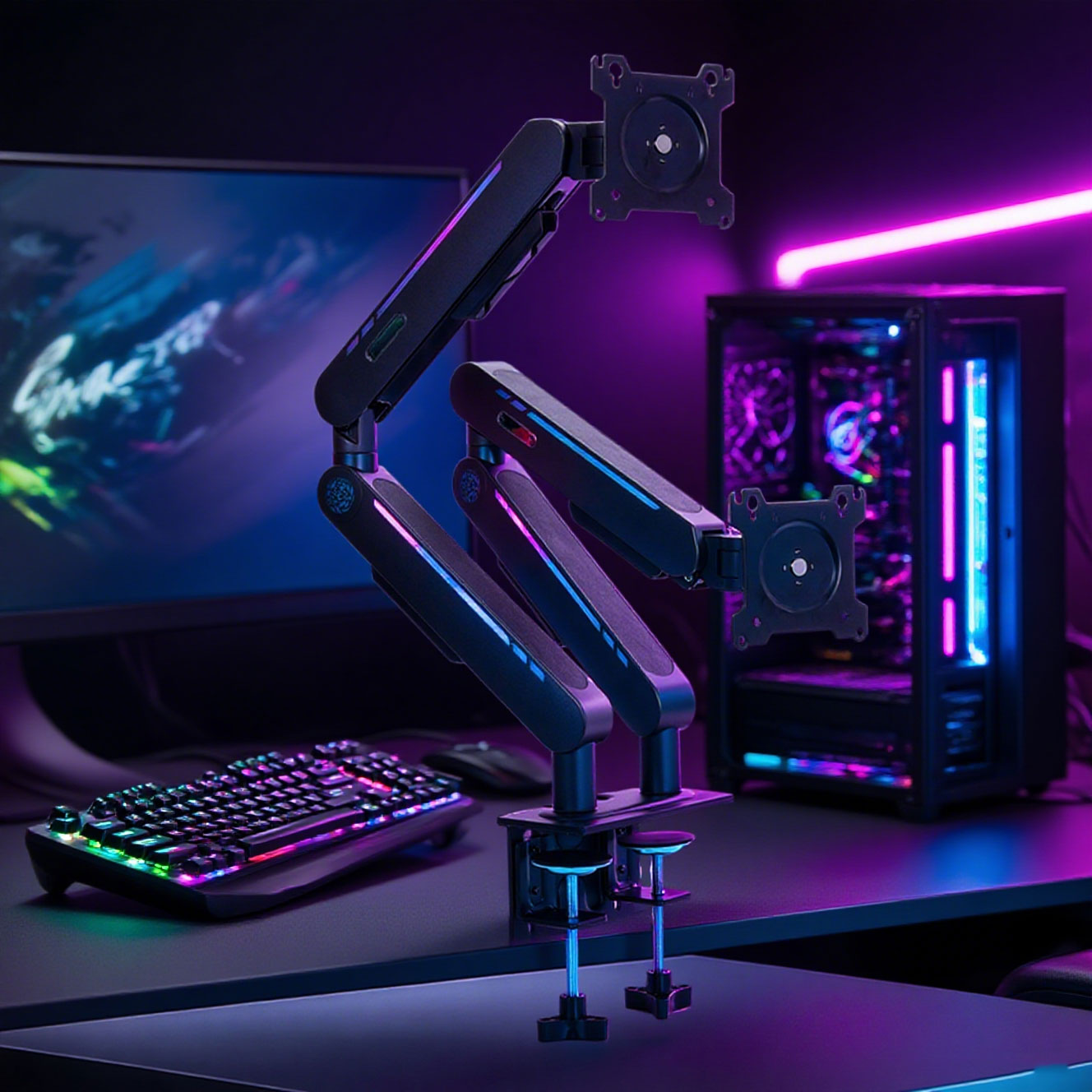 Dual Monitor Stand - ขาตั้งจอภาพแบบติดโต๊ะพร้อมแก๊สสปริงรุ่นใหม่ รองรับจอภาพขนาด 17 ถึง 32 นิ้ว