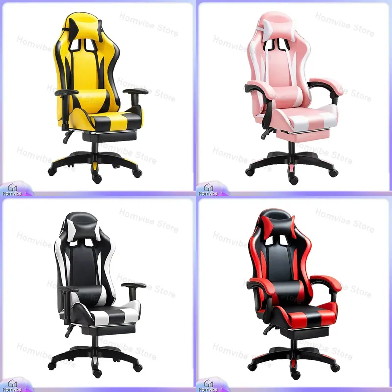 Esports Gaming Chair - เก้าอี้เกมมิ่งตามหลักสรีรศาสตร์ พร้อมพนักพิงหลังและพนักพิงศีรษะ ปรับความสูงได้ สไตล์รถแข่ง สำหรับใช้ในบ้าน สำนักงาน