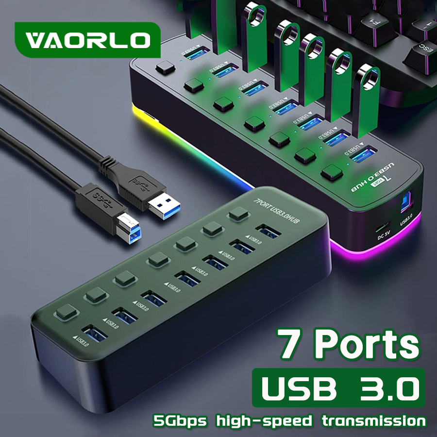 Esports Gaming Splitter - RGB USB 3.0 Hub 7 พอร์ตอะแดปเตอร์พอร์ตข้อมูล