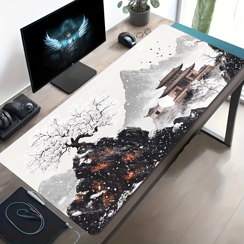 Esports Gaming Pc Build - แผ่นรองเมาส์เกมมิ่งลายภูเขาหิมะสไตล์จีนขนาดใหญ่ แบบกันลื่น สำหรับเล่นเกมส์อีสปอร์ต ใช้ได้กับแล็ปท็อป พีซี สำนักงาน