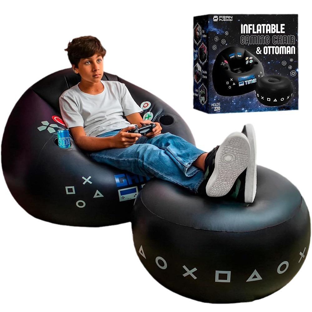 Esports Gaming Chair - เก้าอี้เกมมิ่ง Creative Esports พร้อมที่วางแก้วและกระเป๋าข้าง เฟอร์นิเจอร์เป่าลม สีดำ