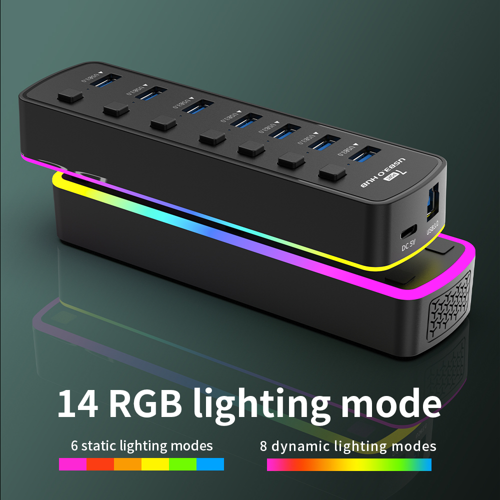 RGB USB 3.0 Hub 7 พอร์ตอะแดปเต - Esports Gaming Splitter บทวิจารณ์และราคา